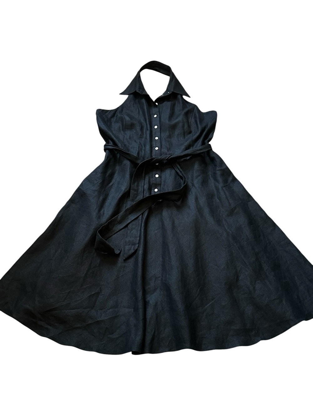 Ralph Lauren Linen Halter Midi Dress Black Tie Belt Minimalist Coastal Summer - Picture 3 of 7